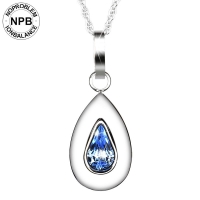 D019 Health Water Drops Shape Blue Crystal Pendant Necklace (lady)-D019